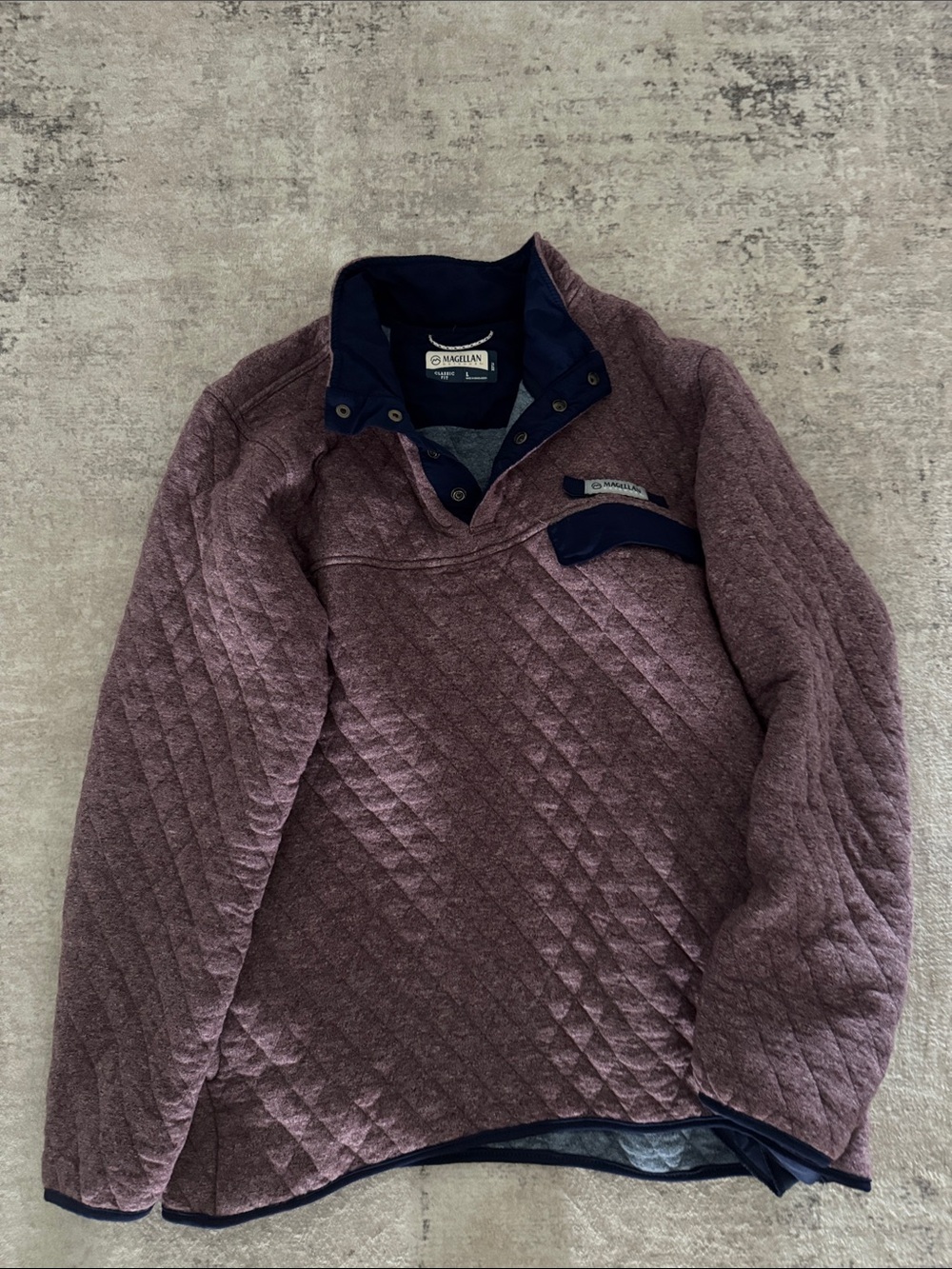 Magellan Outdoors Men's Quilted Zip Pullover - Plum with Navy Trim
